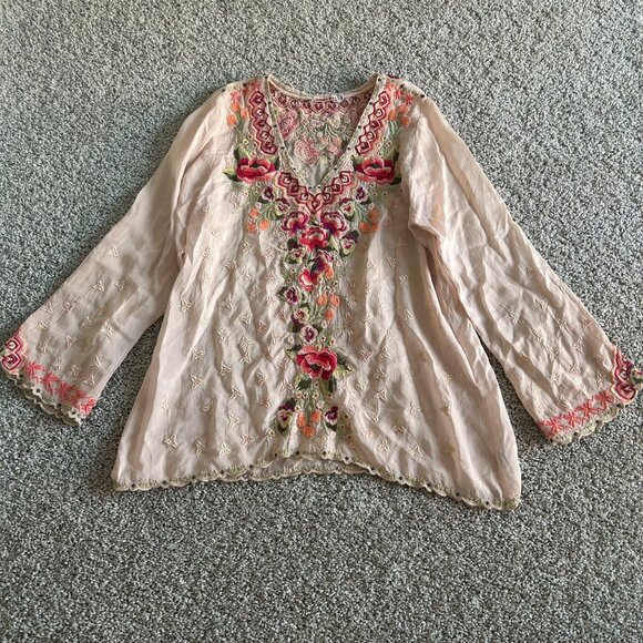 Johnny Was Womens Large Cristabella Floral Embroidered V-Neck Long Sleeve Tunic - Picture 3 of 14